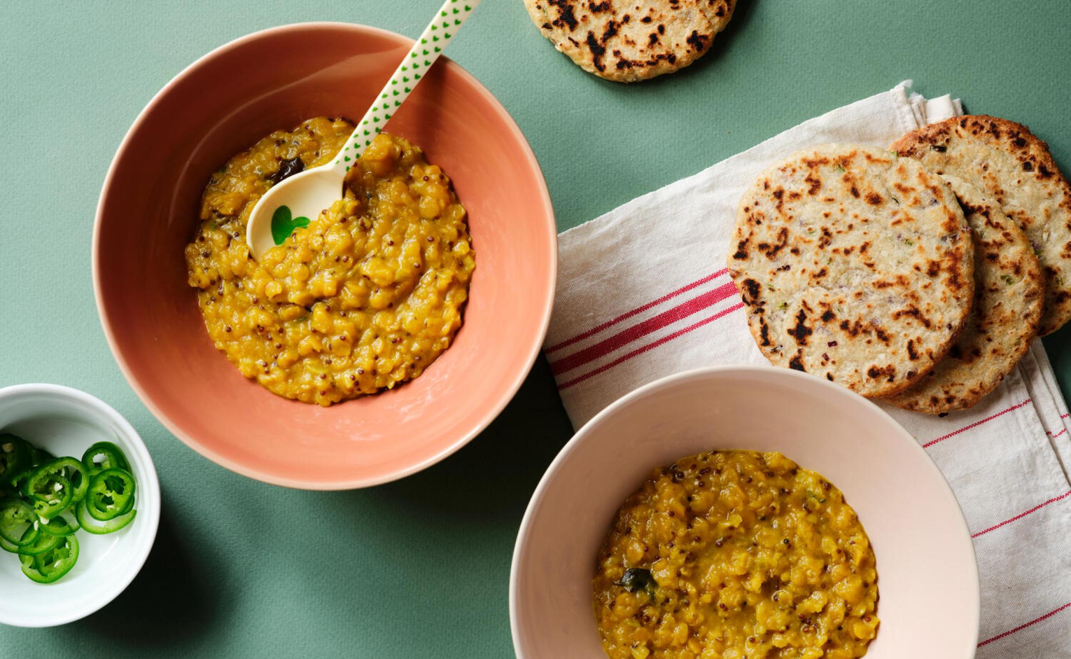 Srilankansk daal med rotifladbrød